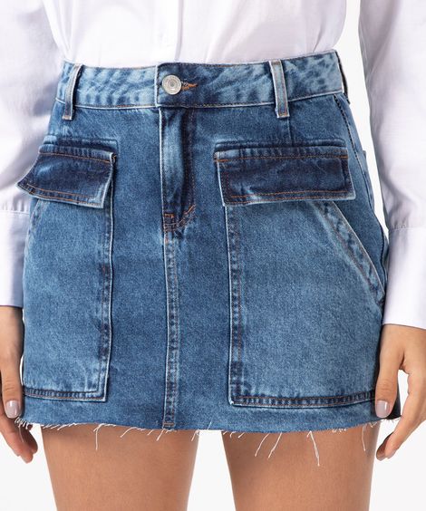 saia jeans cargo barra a fio azul escuro