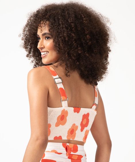 top cropped decote coração estampado floral  multicor