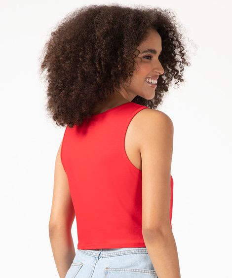 regata cropped básica decote redondo com nó vermelho claro