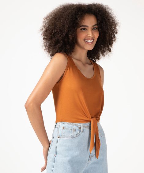 regata cropped básica decote redondo com nó caramelo