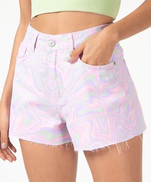 short vintage de sarja estampa psicodélica multicor