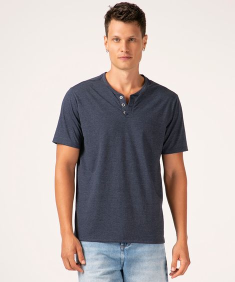 camiseta básica manga curta gola portuguesa azul mesclado