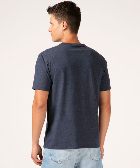 camiseta básica manga curta gola portuguesa azul mesclado