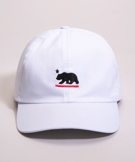boné aba curva bordado urso  branco