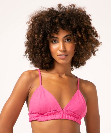 top cropped com linho alça fina rosa