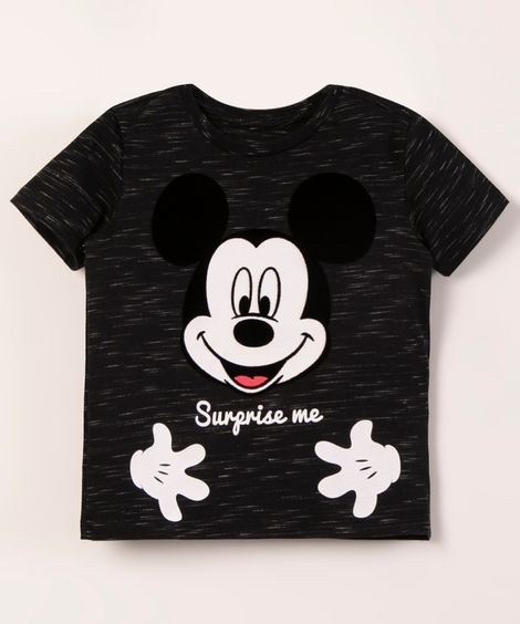 camiseta infantil manga curta mickey  preto