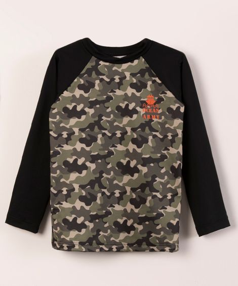 camiseta infantil manga longa camuflado multicor