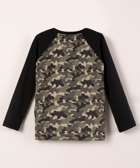 camiseta infantil manga longa camuflado multicor