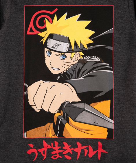 camiseta juvenil manga curta naruto cinza escuro