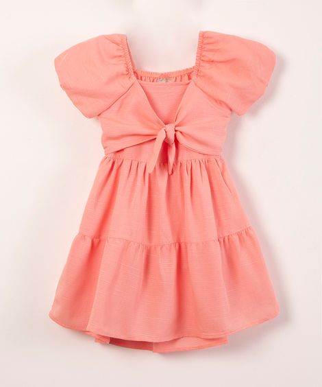 vestido infantil manga bufante laço  coral