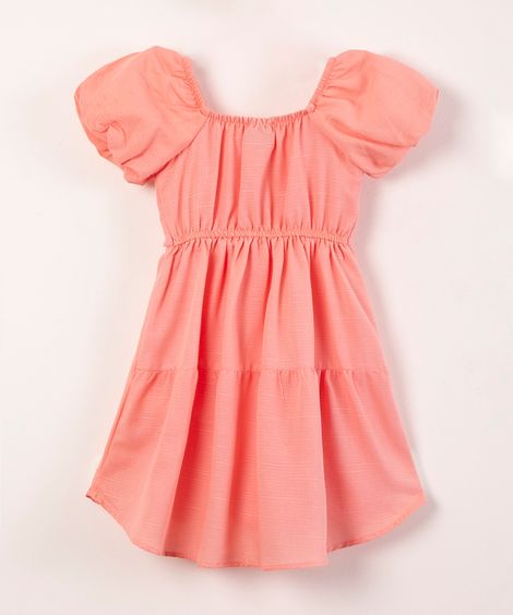 vestido infantil manga bufante laço  coral