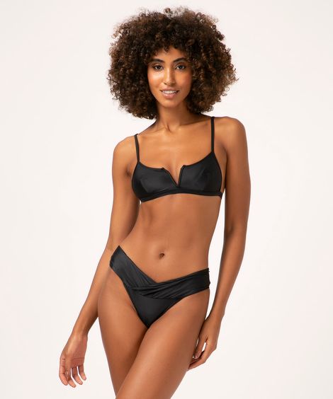 biquíni tanga transpassado com proteção uv50+ preto