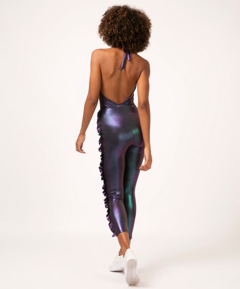 macacão holográfico frente única preto