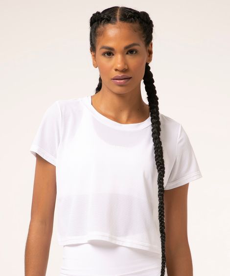 blusa cropped canelada de poliamida pantone + branca