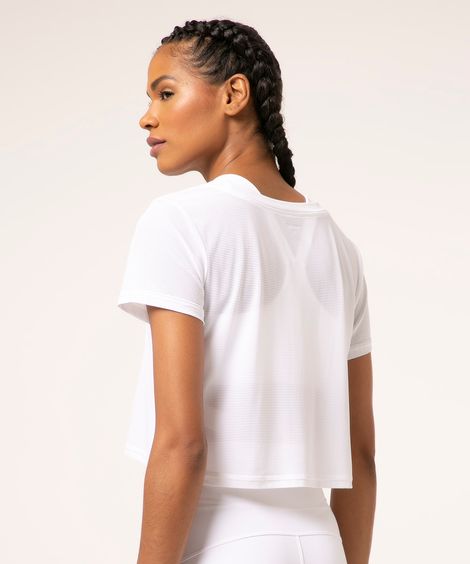 blusa cropped canelada de poliamida pantone + branca