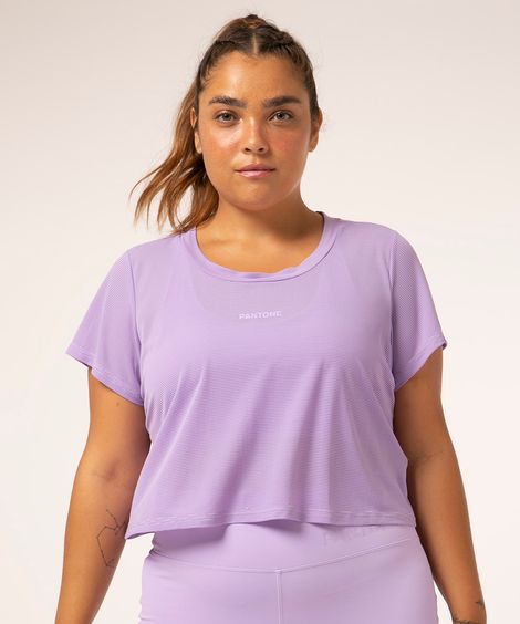 blusa cropped canelada de poliamida pantone + lilás