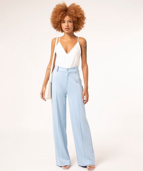 calça cintura alta vinco central  azul