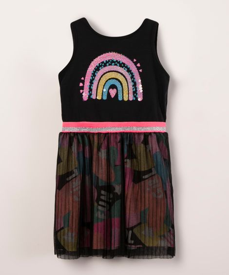 vestido regata de tule arco íris preto