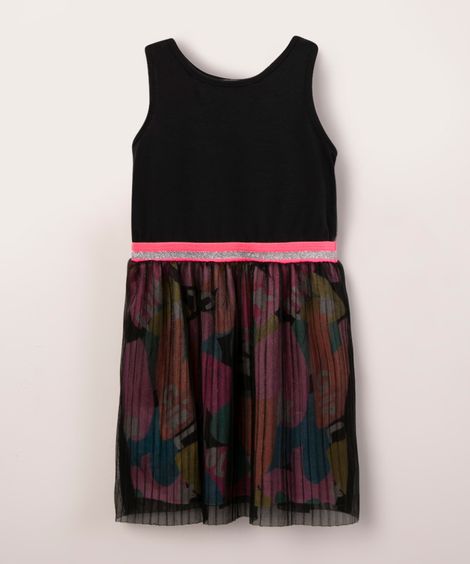 vestido regata de tule arco íris preto