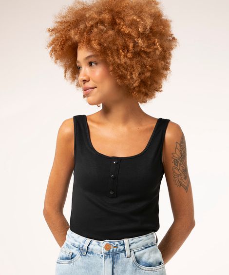 regata cropped detalhe botões  preto