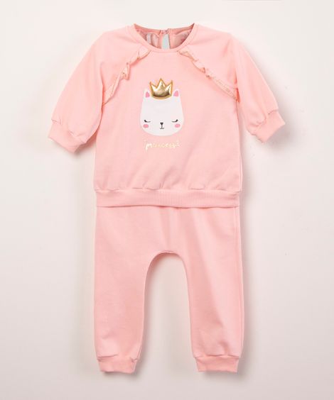 conjunto de blusa + calça gatinho rosa