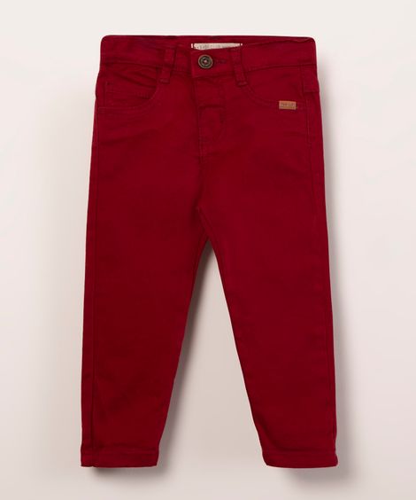 calça de sarja com bolso vermelha