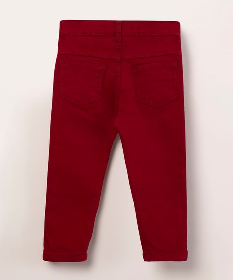 calça de sarja com bolso vermelha