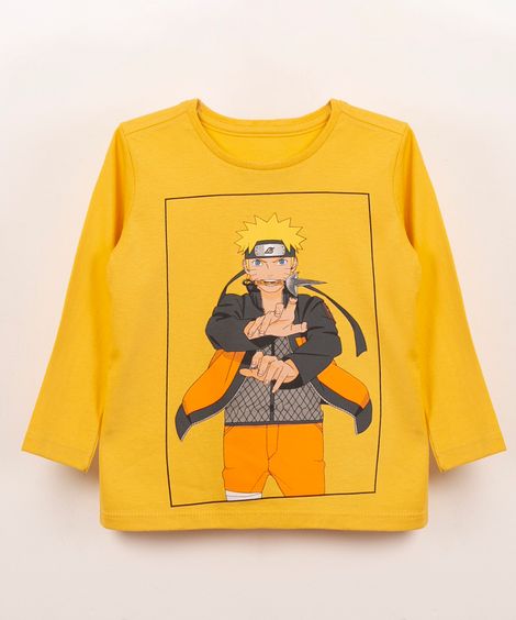 camiseta de algodão naruto shippuden amarela
