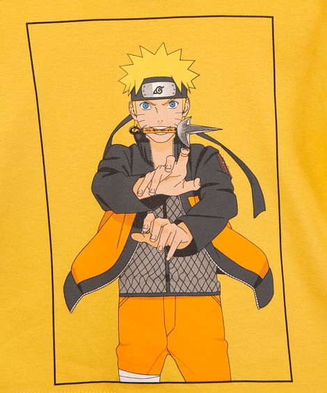 camiseta de algodão naruto shippuden amarela