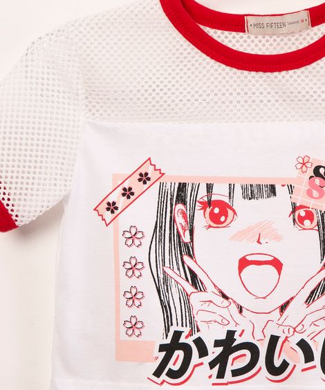 blusa cropped de tela com recorte mangá off white