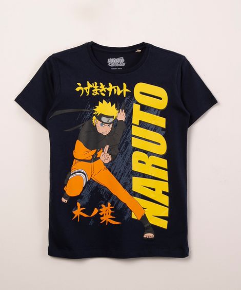 camiseta de algodão naruto shippuden azul marinho