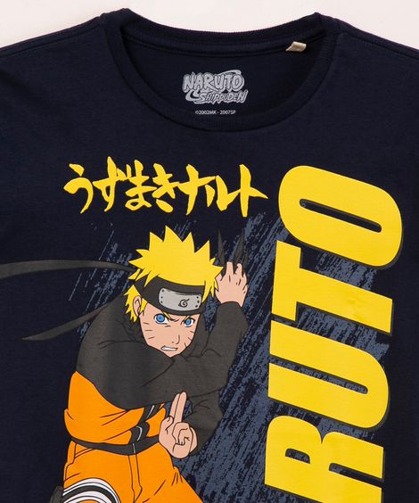 camiseta de algodão naruto shippuden azul marinho