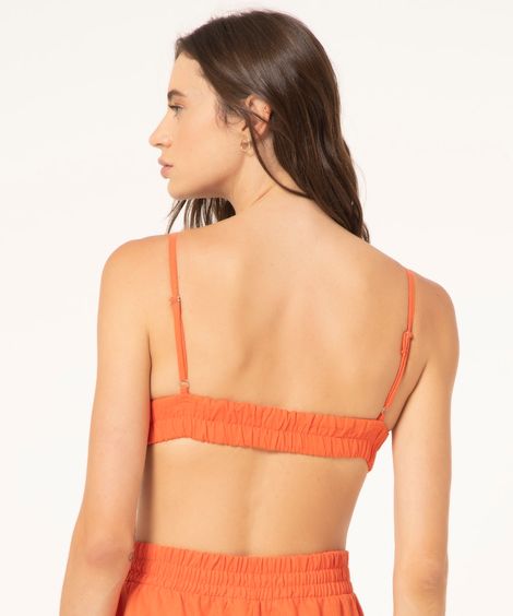 top cropped com linho alça fina laranja