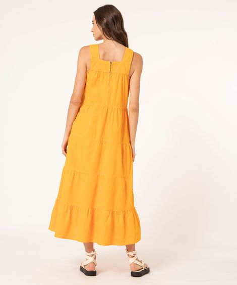 vestido midi de sarja com recortes laranja