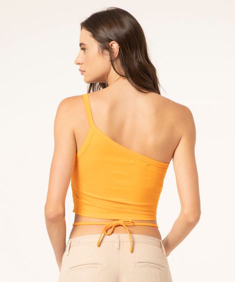 top cropped um ombro só com amarração laranja