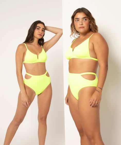 biquíni hot pant cut out com proteção uv50+ amarelo neon
