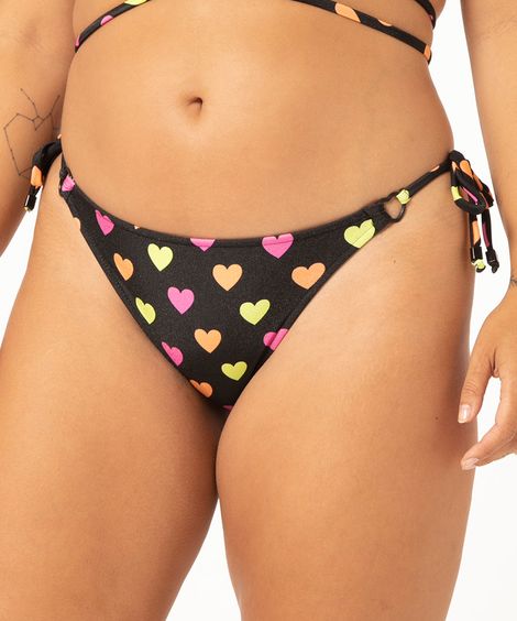 biquíni tanga corações com amarração e proteção uv50+ preto