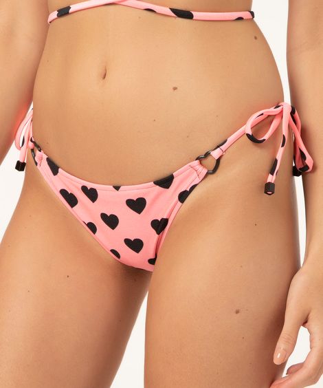 biquíni tanga corações com amarração e proteção uv50+ rosa