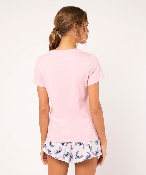 pijama camiseta + short stitch rosa