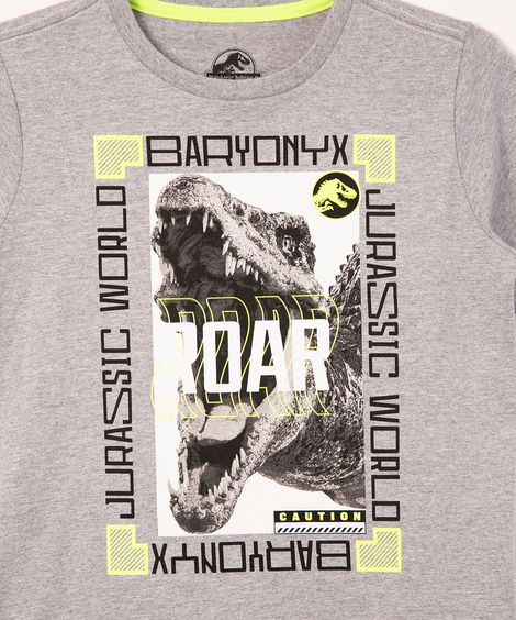 pijama infantil manga curta + bermuda jurassic park cinza