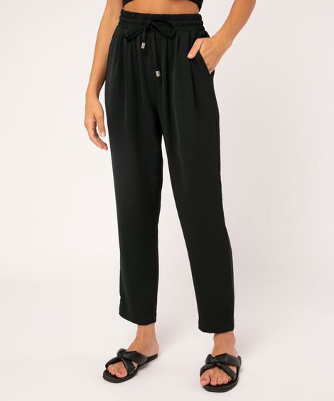 calça reta com amarração preto Preto