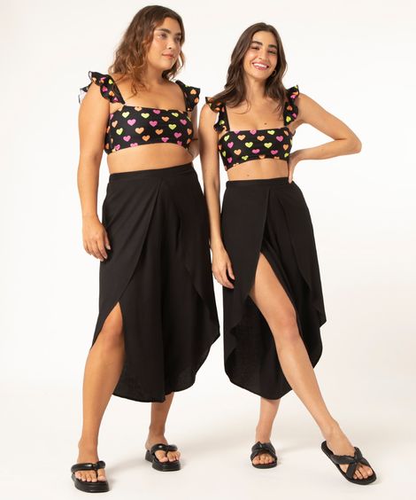 calça pareô de viscose preta