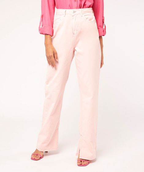 calça wide leg de sarja rosa claro