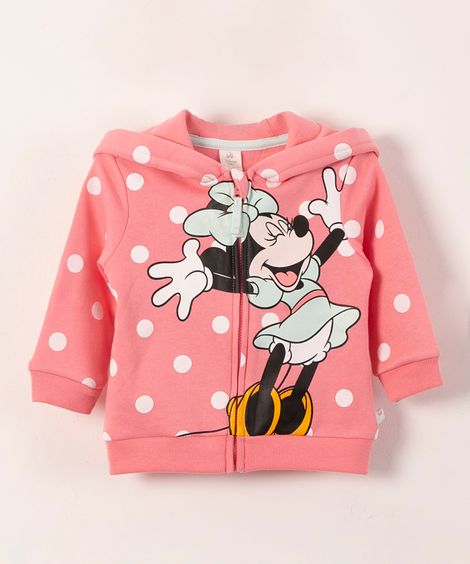 jaqueta infantil de moletom com capuz minnie rosa