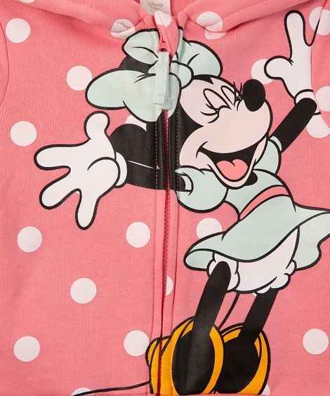 jaqueta infantil de moletom com capuz minnie rosa