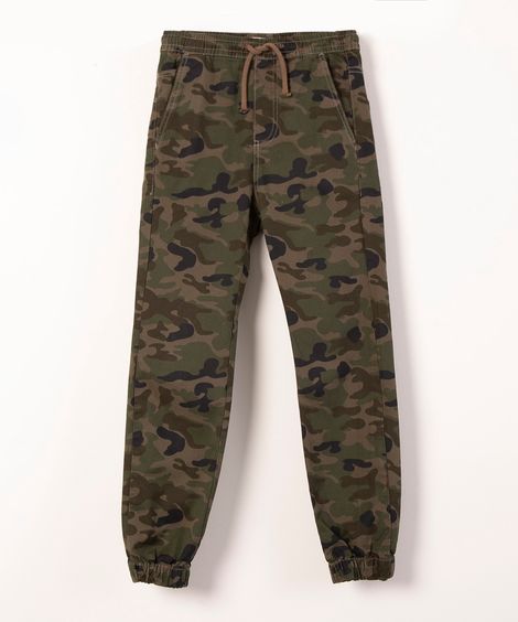 calça juvenil jogger camuflada verde