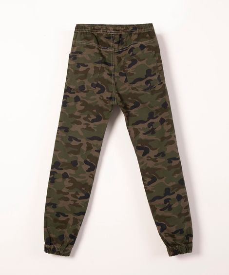 calça juvenil jogger camuflada verde