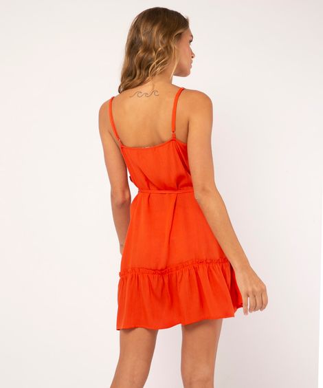 vestido curto alças finas com babado laranja  laranja