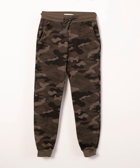 calça juvenil de moletom camuflada verde
