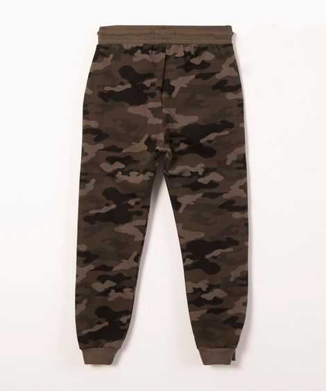 calça juvenil de moletom camuflada verde